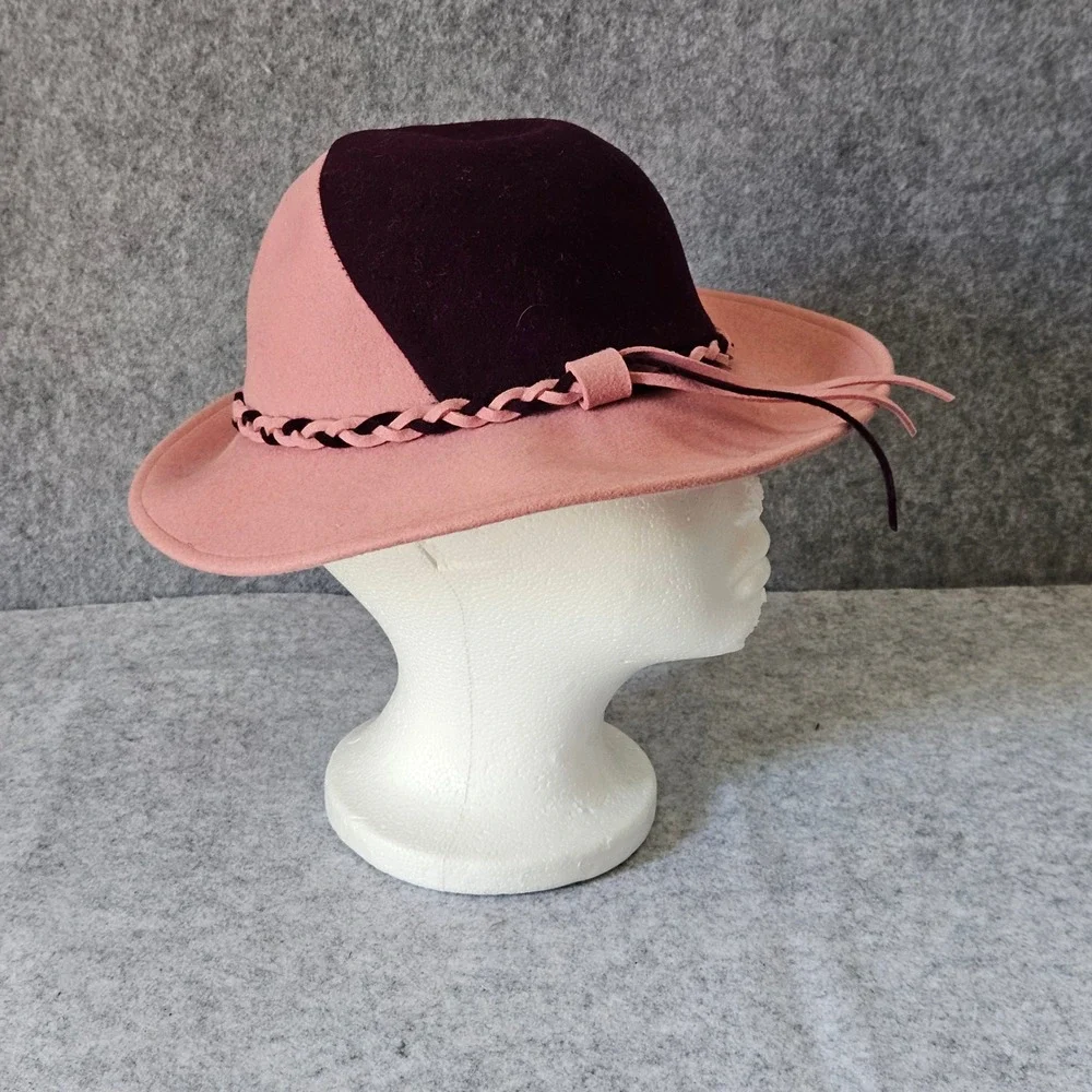 Kurt Jr. Two Tone Pink Purple Felt Fedora Wide Brim Hat Braided Band Colorblock